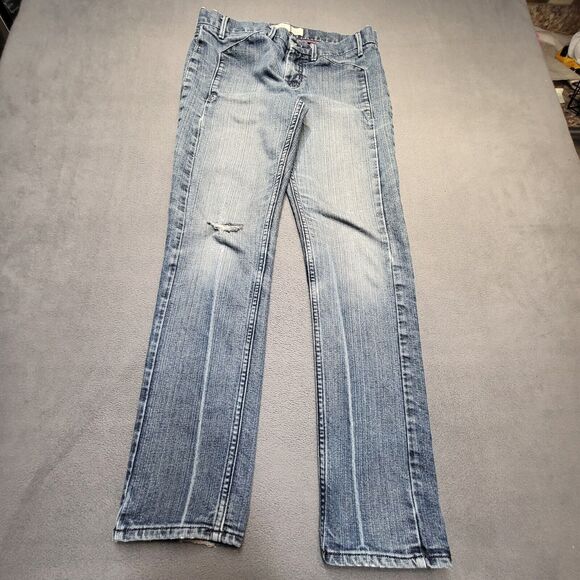 Old Navy Jeans Womens Size 10 Blue Lowest Rise Straight Distressed Denim Stretch - Picture 1 of 12